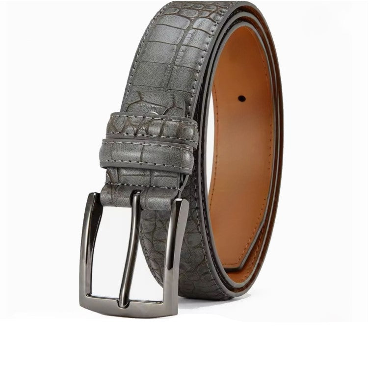 Mens Gray Crocodile Patern Leather Belt 