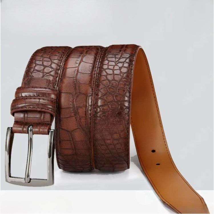 Mens Brown Crocodile Patern Leather Belt