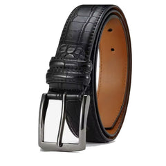 Mens Black Crocodile Patern Leather Belt