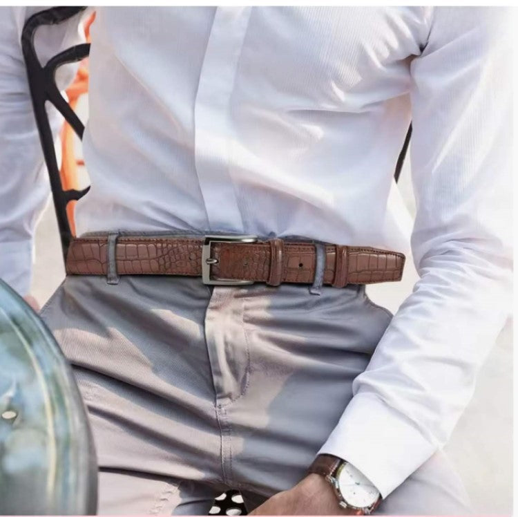 Mens Brown Crocodile Patern Leather Belt