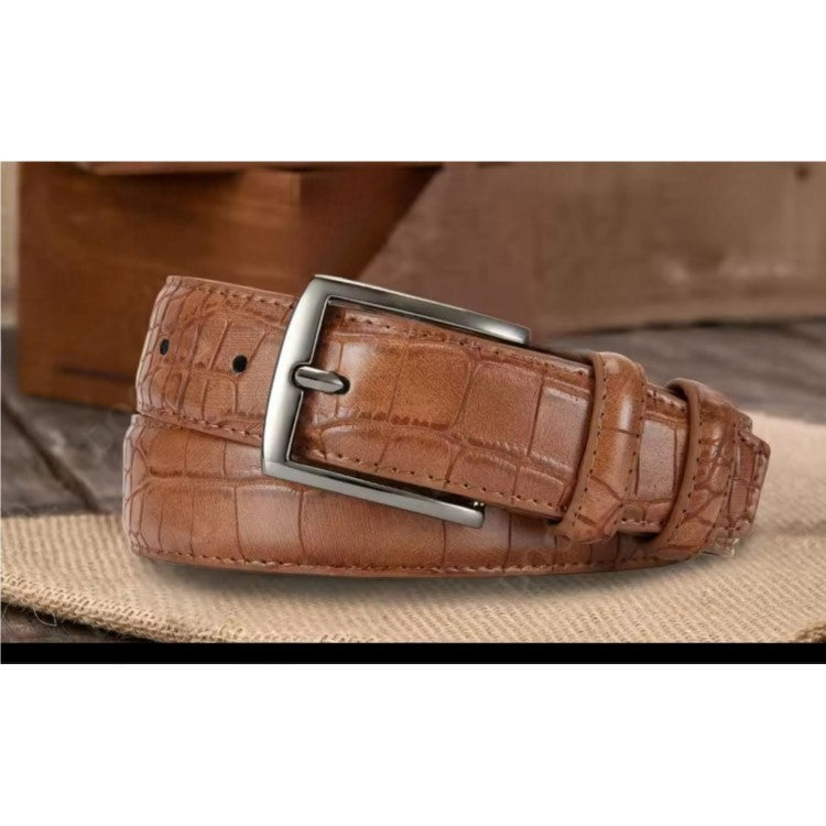 Mens Brown Crocodile Patern Leather Belt