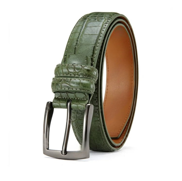 Mens Green Crocodile Patern Leather belt