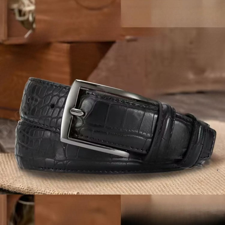 Mens Black Crocodile Patern Leather Belt