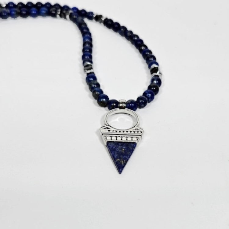 Lapis Lazuli silver Pendant with a Lapis Lazuli beaded Necklace