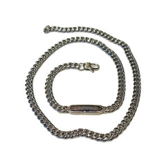 Stainless Steel Necklace with Damascus Steel and Ebony Wood Inlay
