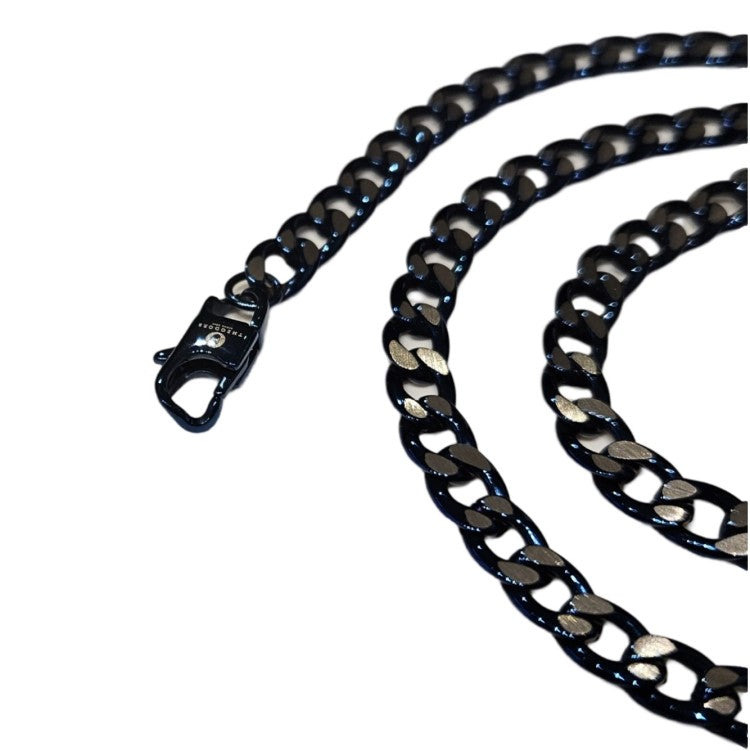 Men’s 7mm Blue Stainless Steel Cuban Curb Chain Necklace