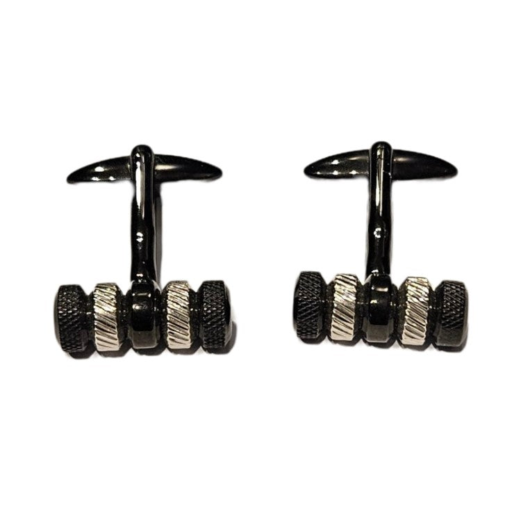 Stainless Steel & IP Black Tube Rondel Cufflinks  Modern Contrast & Sleek Design