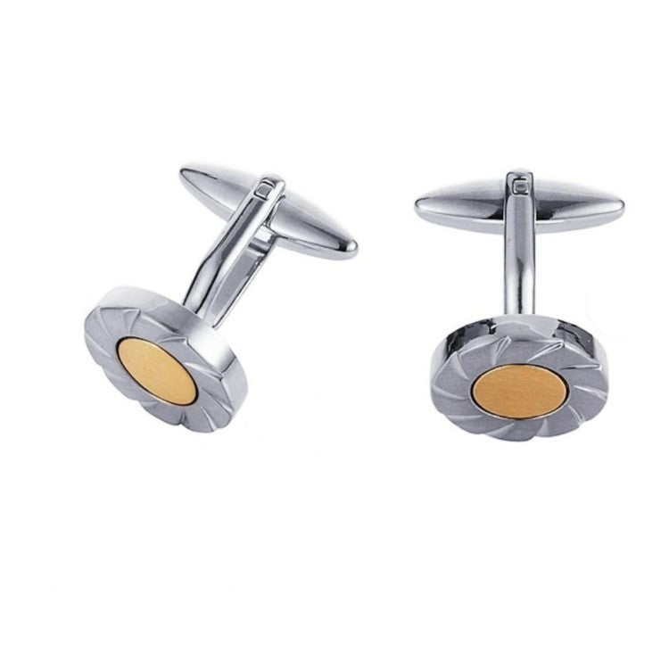 Brushed Rhodium & Brushed Gold Scalloped Edge Cufflinks