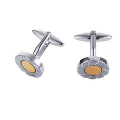 Brushed Rhodium & Brushed Gold Scalloped Edge Cufflinks