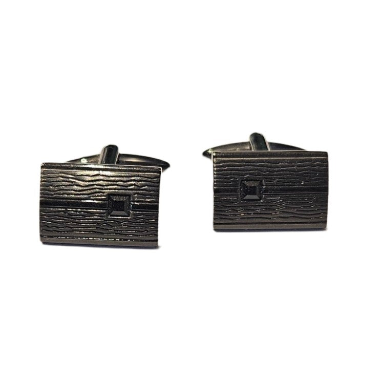 Stainless Steel Cufflinks with Black Crystal & Black IP Plating