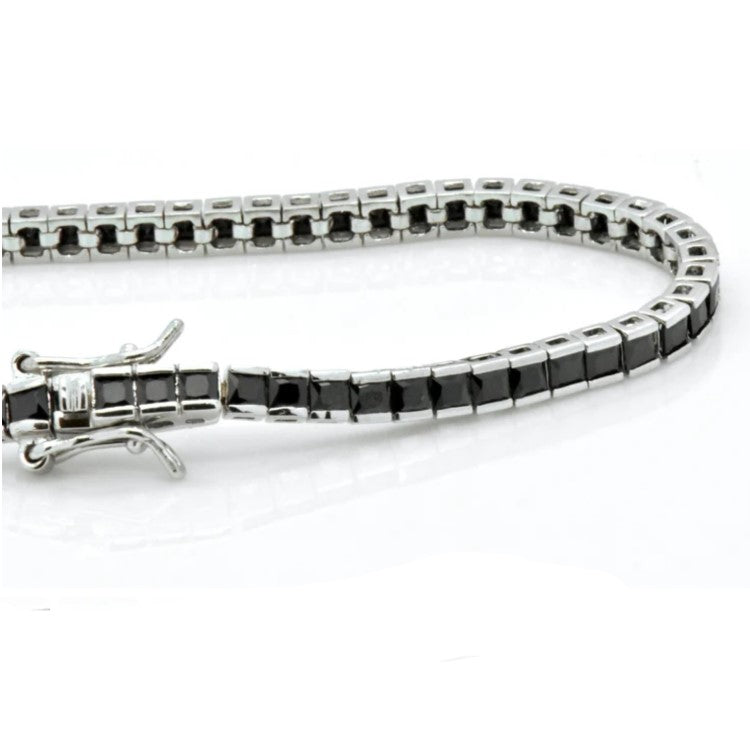 Sterling Silver Princess Cut Black CZ Tennis Bracelet