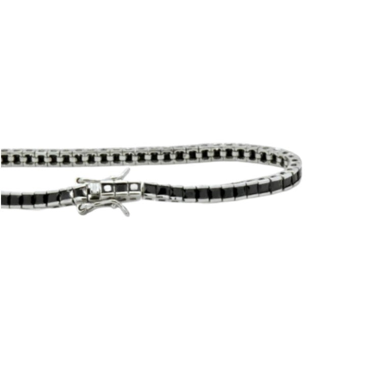 Sterling Silver Princess Cut Black CZ Tennis Bracelet